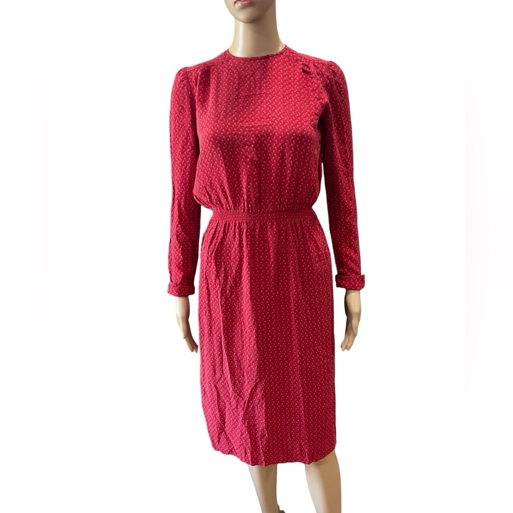 Classic red Neiman Marcus floral modest prairie vintage SILK Dress-6